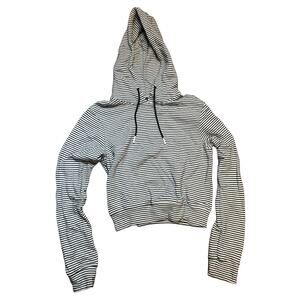 ASKK NY Women's Stripe Crop Cotton French Terry Hoodie Black and White sz 1 $195